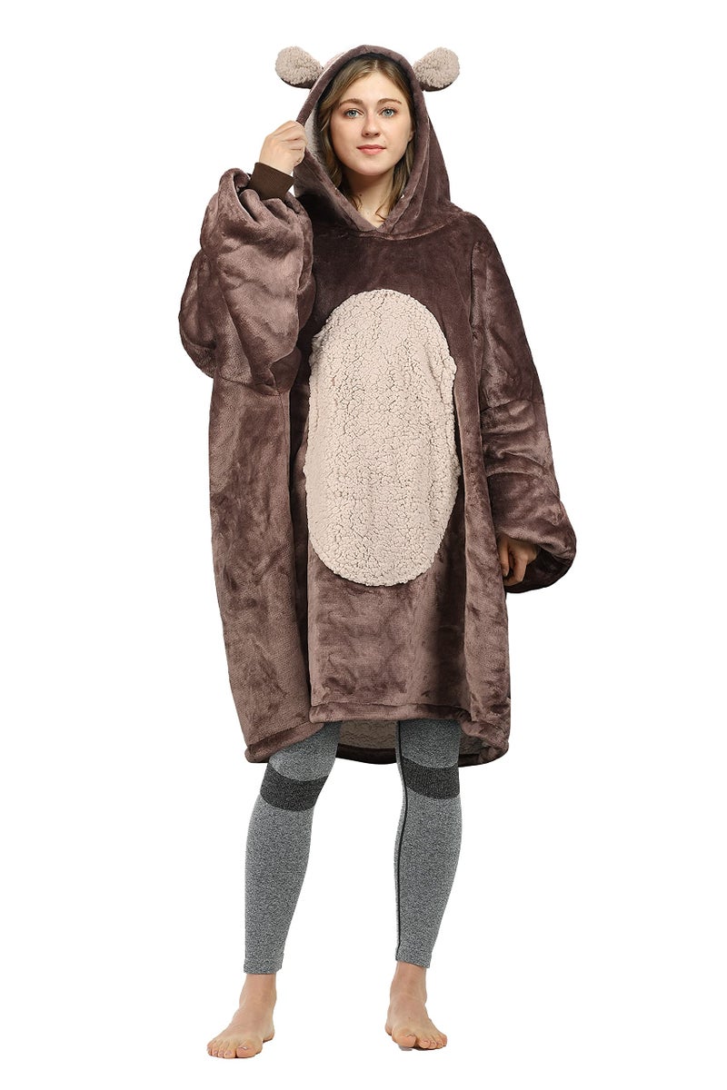 Catalonia Catalonia Bear Blanket Hoodie Sweatshirt  Oversized Wearable Sherpa Lounging Pullover for Adults Men Women Teenagers Kids Gift  - Image 1
