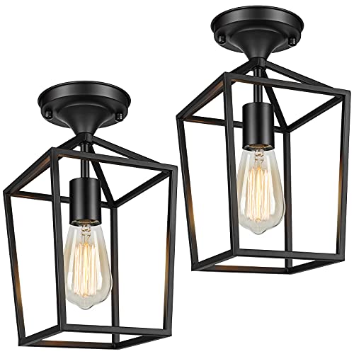 BesLowe 2-Pack Farmhouse Semi Flush Mount Ceiling Light Fixtures for Hallway, Industrial Close to Ceiling Lighting for Entryway Kitchen Foyer Laundry, Black - Image 1