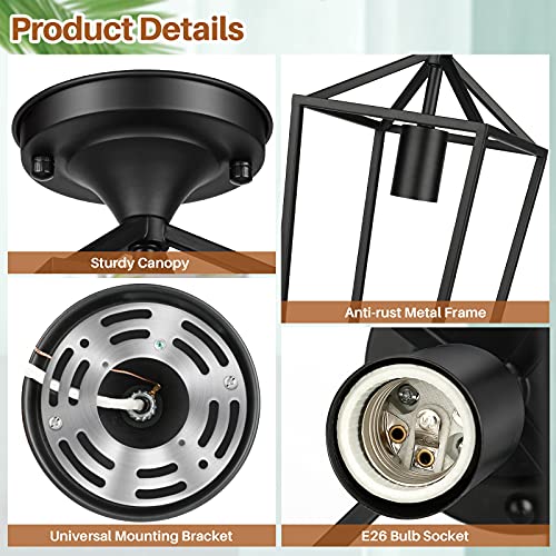 BesLowe 2-Pack Farmhouse Semi Flush Mount Ceiling Light Fixtures for Hallway, Industrial Close to Ceiling Lighting for Entryway Kitchen Foyer Laundry, Black - Image 5