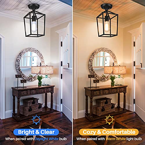 BesLowe 2-Pack Farmhouse Semi Flush Mount Ceiling Light Fixtures for Hallway, Industrial Close to Ceiling Lighting for Entryway Kitchen Foyer Laundry, Black - Image 4