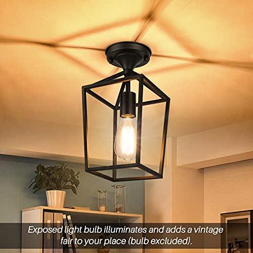 BesLowe 2-Pack Farmhouse Semi Flush Mount Ceiling Light Fixtures for Hallway, Industrial Close to Ceiling Lighting for Entryway Kitchen Foyer Laundry, Black - Image 2