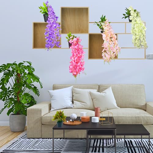 Tdas Artificial Flowers Plants with Pot Leaves Hanging Ivy Garlands Plant Greenery Vine Creeper Home Decor Door Wall Balcony Decoration Party Temple Festival Craft - 1 Pcs (Dark Pink) - Image 4