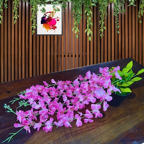Tdas Artificial Flowers Plants with Pot Leaves Hanging Ivy Garlands Plant Greenery Vine Creeper Home Decor Door Wall Balcony Decoration Party Temple Festival Craft - 1 Pcs (Dark Pink) - Image 3