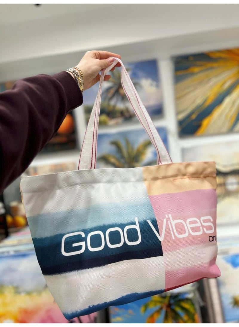 Waterproof beach tote bag with a makeup clutch—a large gabardine beach bag with high-quality double-sided printing, perfect for travel and summer vacations