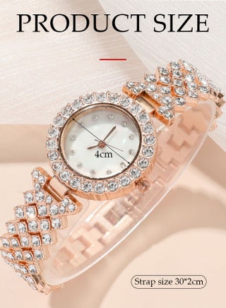 3 Pieces of Rhinestone watch set, women's round quartz crystal watch, alloy watch, with two bracelets, diamond decorative design - view 3