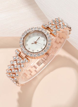 3 Pieces of Rhinestone watch set, women's round quartz crystal watch, alloy watch, with two bracelets, diamond decorative design - view 4