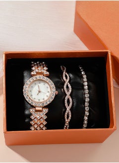 DUNISO 3 Pieces of Rhinestone watch set, women's round quartz crystal watch, alloy watch, with two bracelets, diamond decorative design  - Image 5