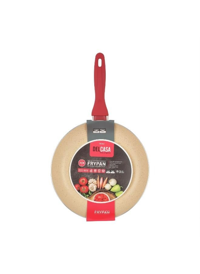 Delcasa 24 cm Non-Stick Frypan- DC3411/ Strong Aluminum Body with Marble Coating and Heat Resistant Bakelite Handle/ Induction Bottom, Compatible with Hot Plate, Halogen, Ceramic and Gas Stovetops/ Perfect for Frying, Sauting, Tempering/ White and Red - Image 4