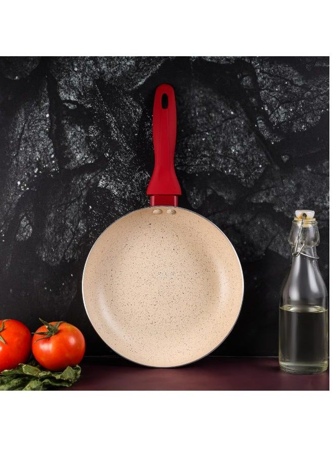 Delcasa 24 cm Non-Stick Frypan- DC3411/ Strong Aluminum Body with Marble Coating and Heat Resistant Bakelite Handle/ Induction Bottom, Compatible with Hot Plate, Halogen, Ceramic and Gas Stovetops/ Perfect for Frying, Sauting, Tempering/ White and Red - Image 5