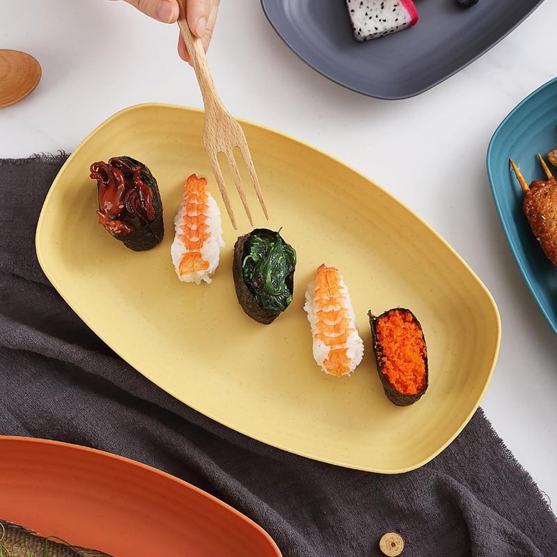 Vortipu Wheat Straw Sushi & Appetizer Plates - Microwave & Oven Safe Serving Platters for Cake, Kitchen, Restaurant, Banquet & Party (Yellow, Pack of 2) - Image 3