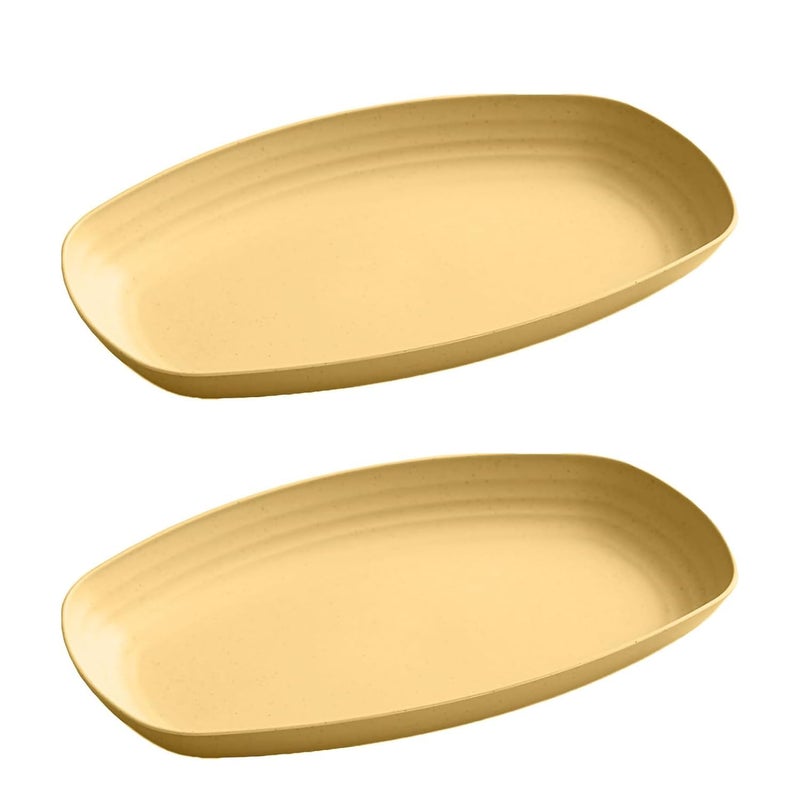 Vortipu Wheat Straw Sushi & Appetizer Plates - Microwave & Oven Safe Serving Platters for Cake, Kitchen, Restaurant, Banquet & Party (Yellow, Pack of 2) - Image 1