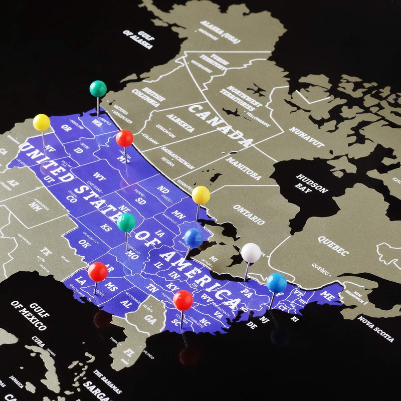 Divalis خريطة العالم القابلة للخدش بالتفصيل - XL - خريطة العالم القابلة للخدش باللونين الأسود والذهبي - ملصق سفر لامع ومغلف - مجموعة كاملة من الملحقات - أفضل هدية خريطة العالم القابلة للخدش من ديفاليس - Image 2