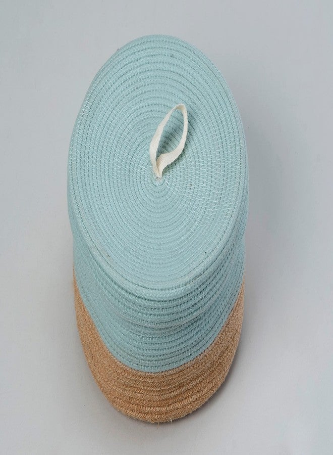 BOBBINY | Multi-Purpose Cute Jute Basket With Lid Storage for Bathroom, Living Room & Kitchen Organiser, Vanity Box, First Aid (8 X 3 Inch) (Pack of 1, Light Blue) - Image 3