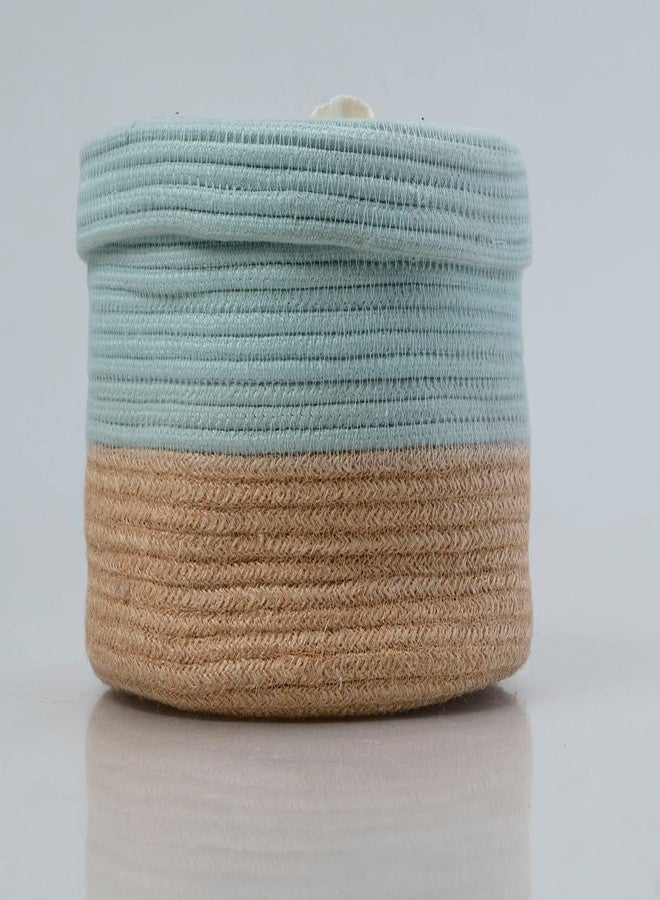 BOBBINY | Multi-Purpose Cute Jute Basket With Lid Storage for Bathroom, Living Room & Kitchen Organiser, Vanity Box, First Aid (8 X 3 Inch) (Pack of 1, Light Blue) - Image 2