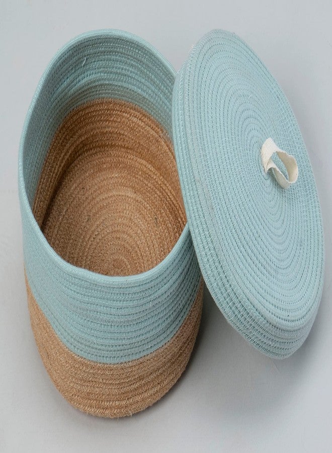 BOBBINY | Multi-Purpose Cute Jute Basket With Lid Storage for Bathroom, Living Room & Kitchen Organiser, Vanity Box, First Aid (8 X 3 Inch) (Pack of 1, Light Blue) - Image 4