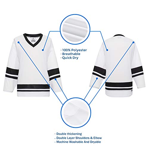 EALER H400 Series Blank Ice Hockey Practice Jersey League Jersey for Men and Boys - Senior and Junior - Adult and Youth White/Black - Image 2