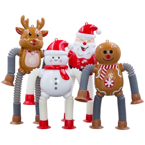 DoDoMagxanadu Pop Tubes Fidget Toys for Kids 4Pack Christmas Telescopic Suction Cup Toy for Year Old Ages 3 4 5 6 7 8 Stocking Stuffers for Toddlers Kid4pack Christmas - Image 1