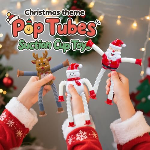 DoDoMagxanadu Pop Tubes Fidget Toys for Kids 4Pack Christmas Telescopic Suction Cup Toy for Year Old Ages 3 4 5 6 7 8 Stocking Stuffers for Toddlers Kid4pack Christmas - Image 5