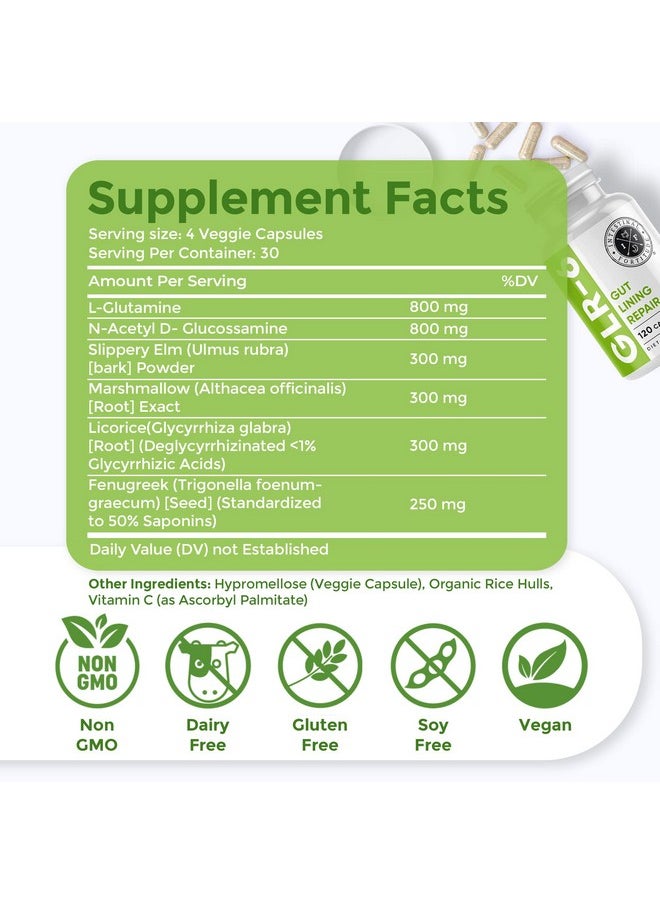 Intestinal Fortitude Glr6 Leaky Gut Repair Supplement Gut Health Ibd Ibs Gerd Marshmallow Root Slippery Elm L Glutamine Dgl Licorice Root Fenugreek N Acetyl D Glucosamine  - Image 3