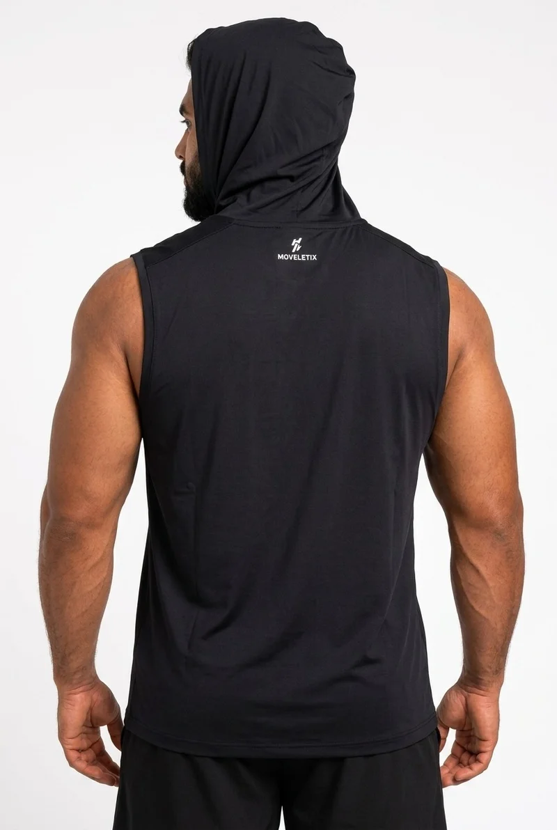 Moveletix Black Men's Training Hooded Tank Top Black for Men | Best Price UAE