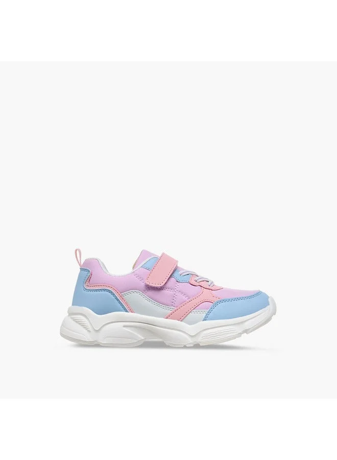 Girls Colourblock Sneakers with Hook and Loop Closure