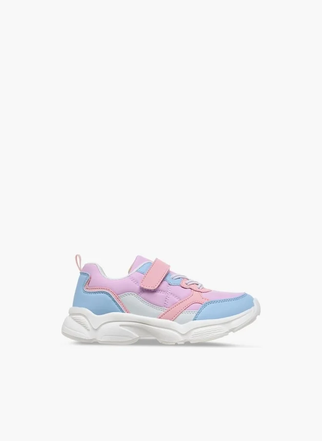 Girls Colourblock Sneakers with Hook and Loop Closure