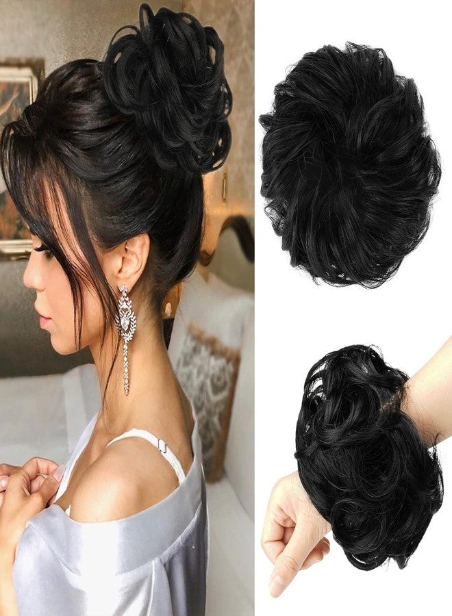 PRAVRAJYA Messy Hair Bun Cotton Lace Extensions Chignons Hair Scrunchy Updo Hairpiece Black Hair Extensions for Women's Wedding & other Function (35 Gram) - Image 2
