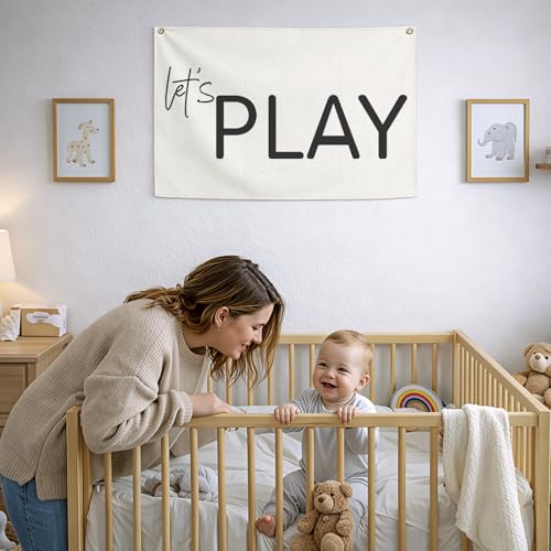 Sioial Lets PlayPlayroom Rectangular Canvas Banner Flag Poster Wall Sign Decor for Boy Girl Kids TeenNursery Playroom Homeschool Baby Room Bedroom Home Dorm DecorBaby Shower Birthday Christmas Gift - Image 3