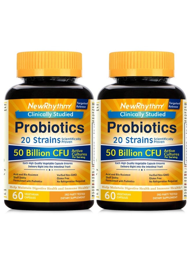 NewRhythm Probiotics 50 Billion CFU 20 Strains, 120 Veggie Capsules, Targeted Release Technology, Stomach Acid Resistant, No Need for Refrigeration, Non-GMO, Gluten Free - Image 1