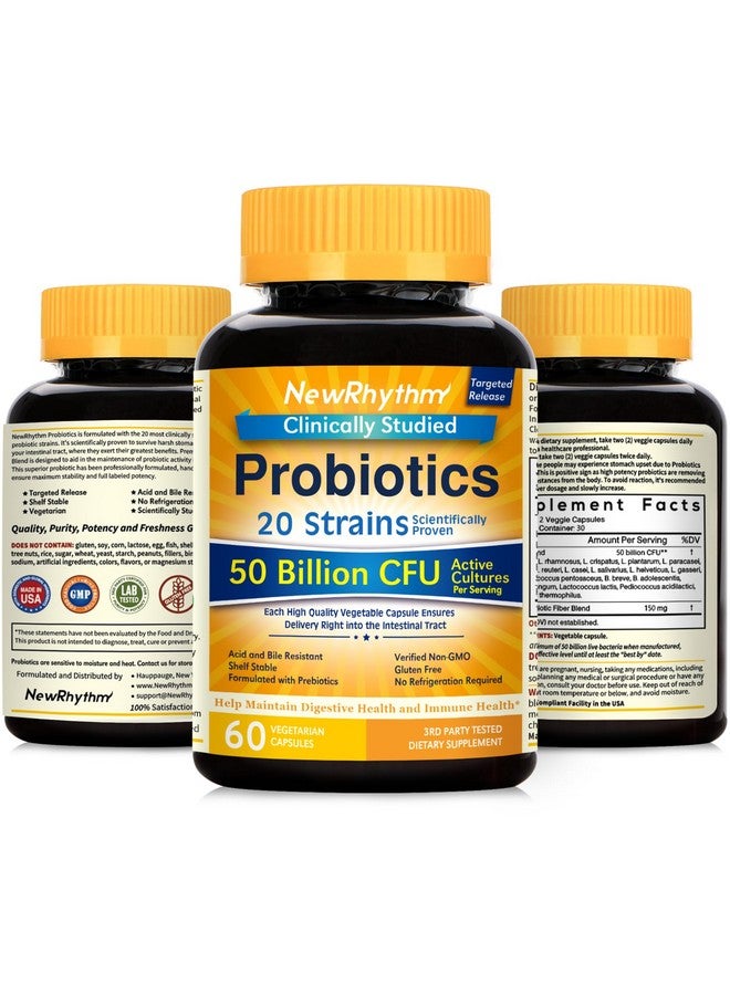 NewRhythm Probiotics 50 Billion CFU 20 Strains, 120 Veggie Capsules, Targeted Release Technology, Stomach Acid Resistant, No Need for Refrigeration, Non-GMO, Gluten Free - Image 2