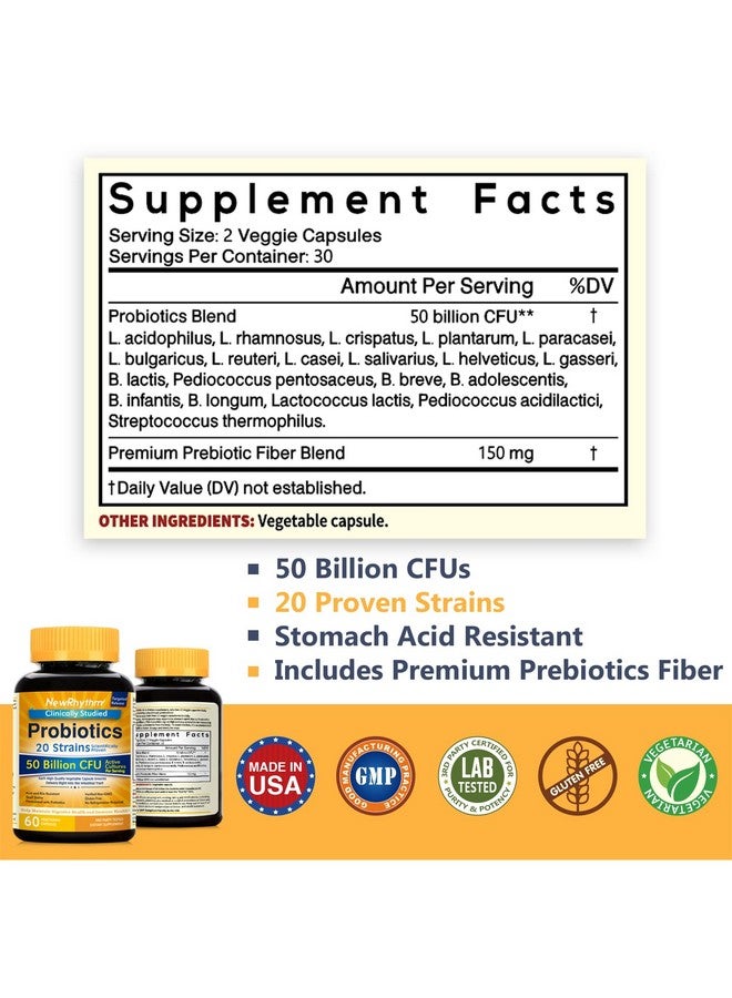 NewRhythm Probiotics 50 Billion CFU 20 Strains, 120 Veggie Capsules, Targeted Release Technology, Stomach Acid Resistant, No Need for Refrigeration, Non-GMO, Gluten Free - Image 3