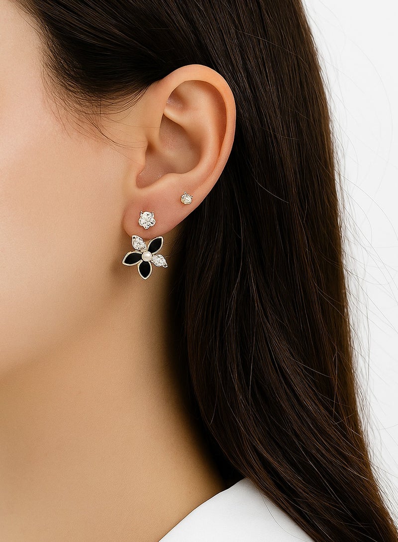 دا ارتفول بليند مجموعة أقراط أنيقة - 3 أزواج من أقراط الأذن المضادة للحساسية مع أحجار الزركونيا المكعبة البراقة وتصميم الأزهار، مجوهرات عصرية للنساء - Image 3