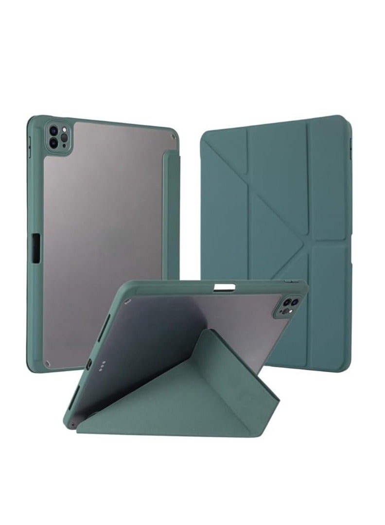 عام ظهر شفاف لجهاز iPad Pro 13 2024 (M4) اللوحي، حامل قابل للطي مغناطيسي ذكي مع ظهر من البولي يوريثين الناعم وحامل للقلم ووظيفة التنبيه التلقائي للنوم والاستيقاظ.