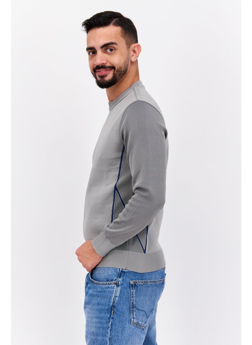 Free Soul Men Crew Neck Textured Long Sleeves Sweatshirt, Grey  - Image 2