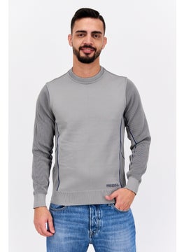 Men Crew Neck Textured Long Sleeves Sweatshirt, Grey