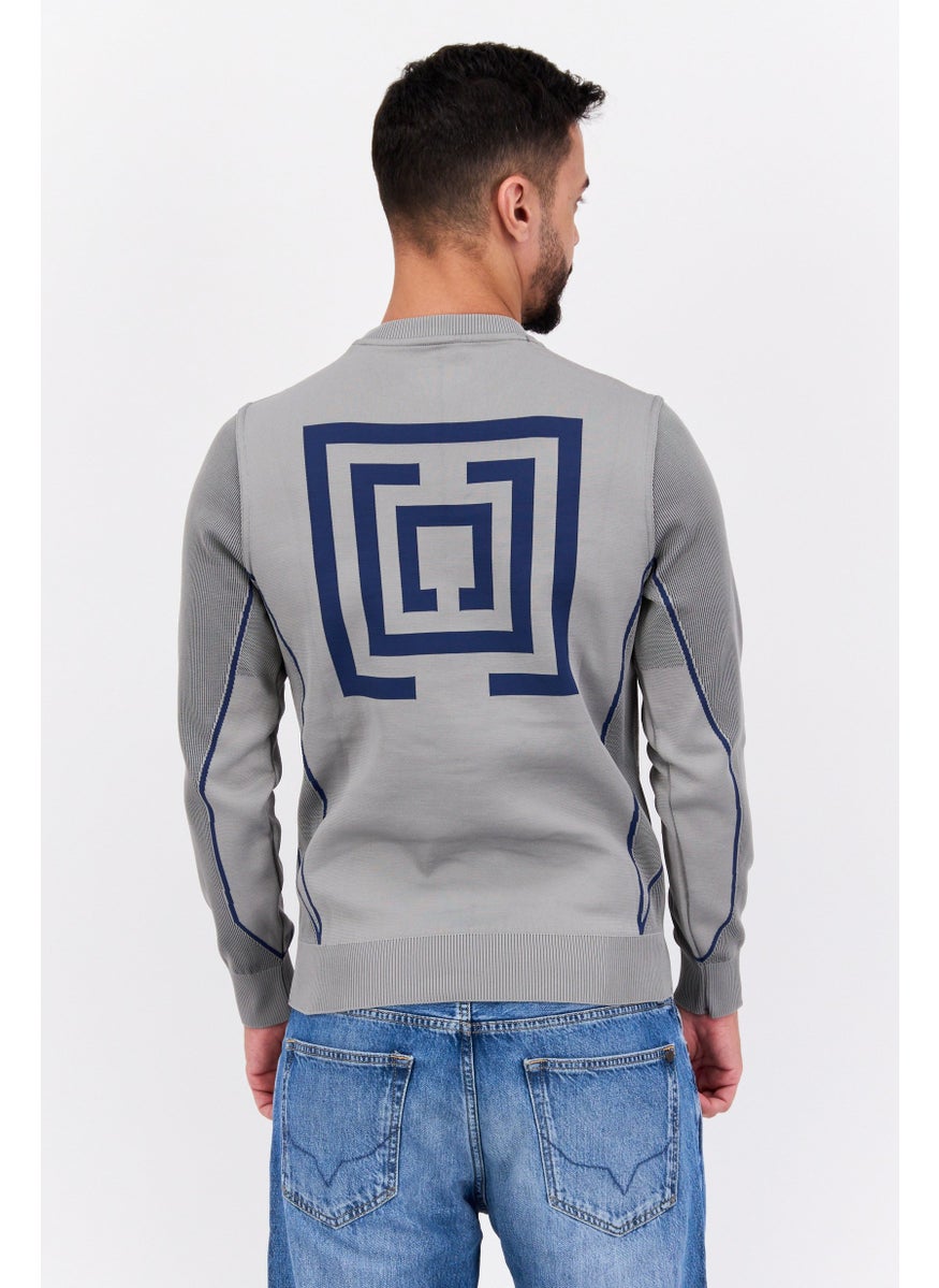 Free Soul Men Crew Neck Textured Long Sleeves Sweatshirt, Grey  - Image 3