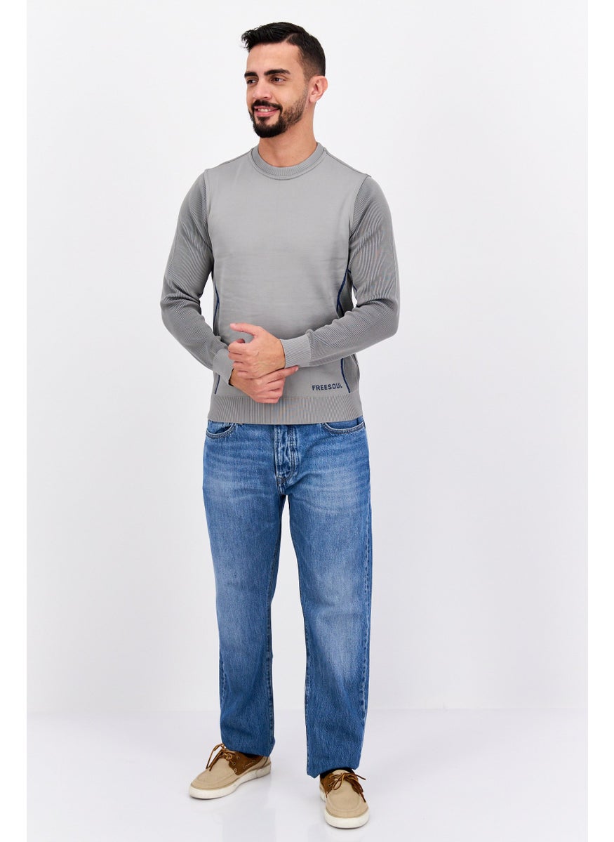 Free Soul Men Crew Neck Textured Long Sleeves Sweatshirt, Grey  - Image 4