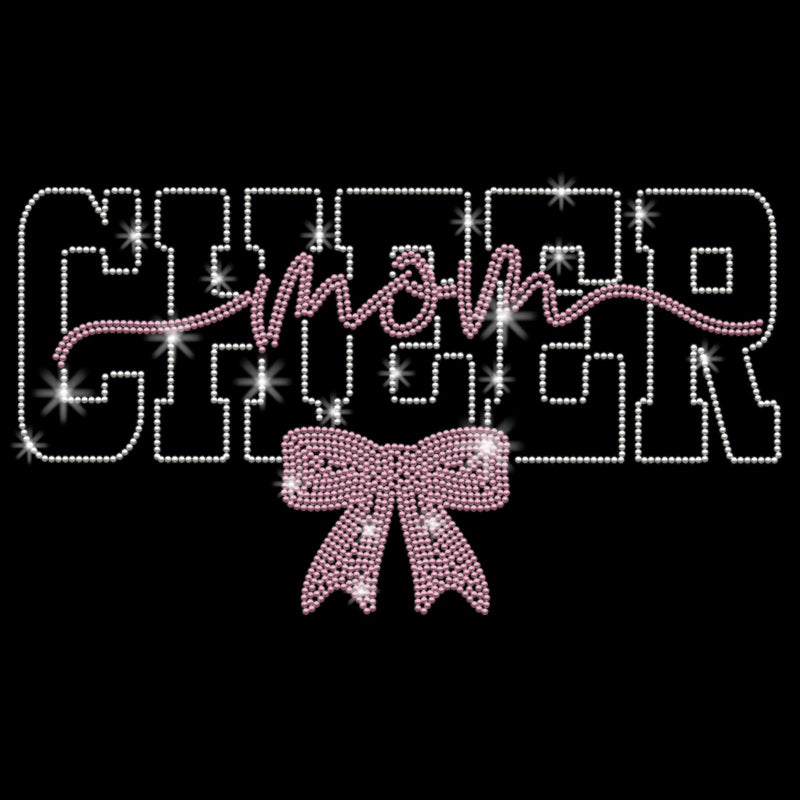PLIGREAT Cheer Mom Rhinestone Iron on Hotfix Heat Transfer Decal, Glitter Bow Iron on Patches Clothing Repair Appliques for DIY Jackets T-Shirts Pants Bags Tailors Shop Supplies - Image 1