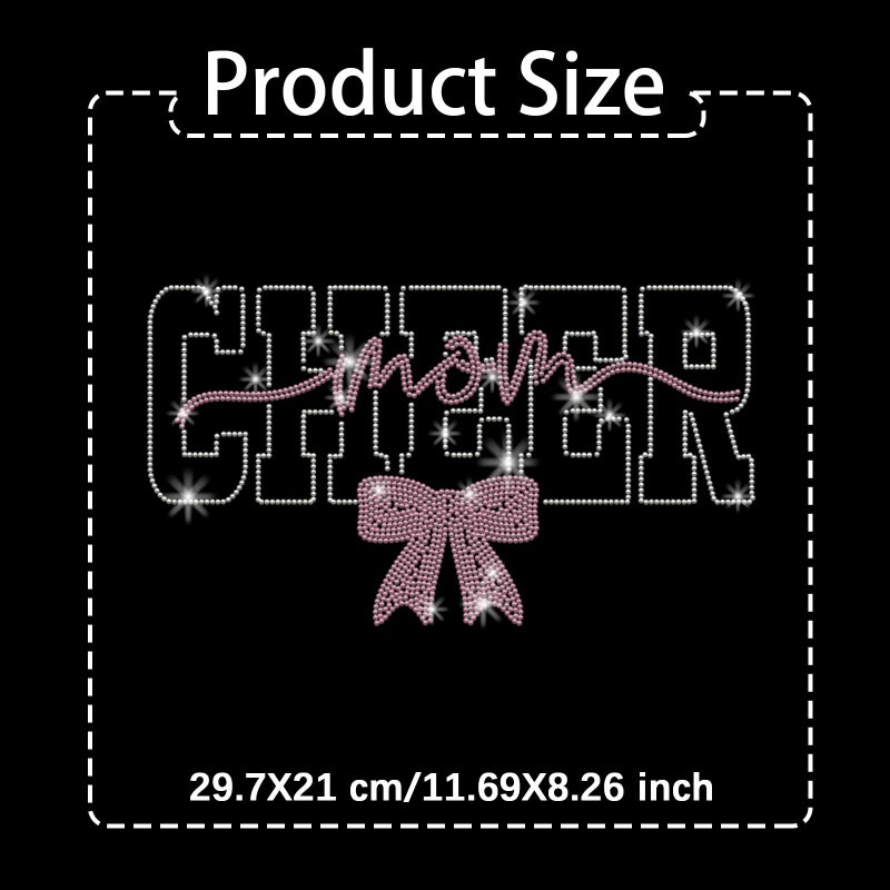 PLIGREAT Cheer Mom Rhinestone Iron on Hotfix Heat Transfer Decal, Glitter Bow Iron on Patches Clothing Repair Appliques for DIY Jackets T-Shirts Pants Bags Tailors Shop Supplies - Image 2