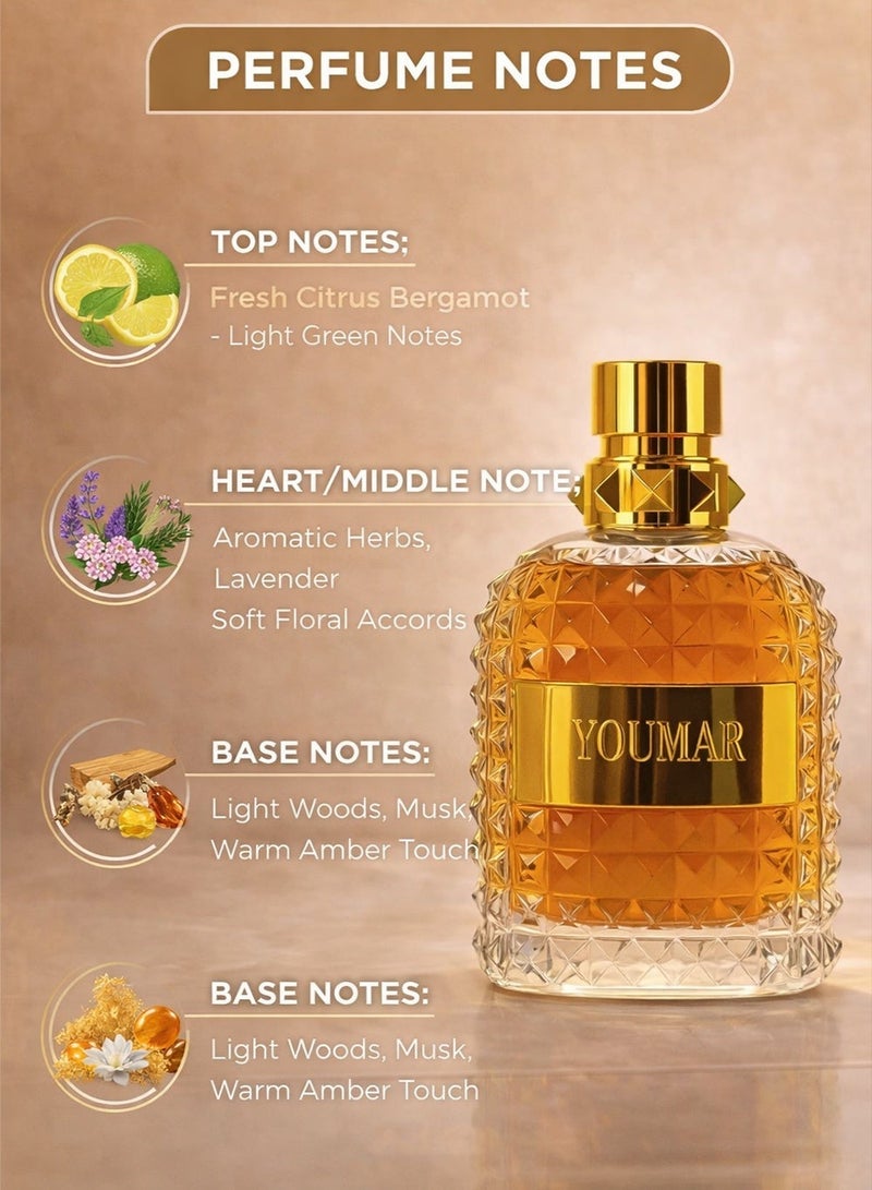 YOUMAR Long-Lasting Men’s Eau de Cologne 100ml with Fresh & Elegant Notes | Premium Men’s Perfume for Daily Wear | Youmar Uomo Model No. 0112 - Image 2