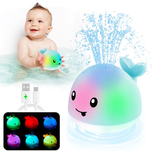 ANGGIKO Baby Boy Bath Toys Easter Basket Stuffers for Babies 1 Year Old Boy Gifts Toddler Bath Toys for Kids Ages 13 Light Up Whale Bath Toy Sprinkler Baby Toys 61218 Months Bathtub Fountain Toy - Image 1