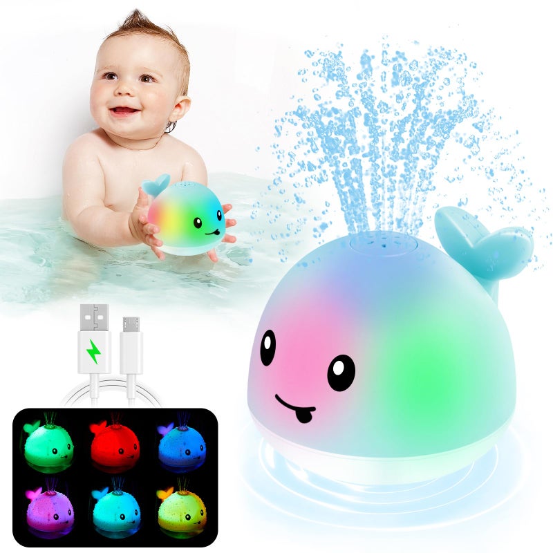 ANGGIKO Baby Boy Bath Toys Easter Basket Stuffers for Babies 1 Year Old Boy Gifts Toddler Bath Toys for Kids Ages 13 Light Up Whale Bath Toy Sprinkler Baby Toys 61218 Months Bathtub Fountain Toy - Image 2