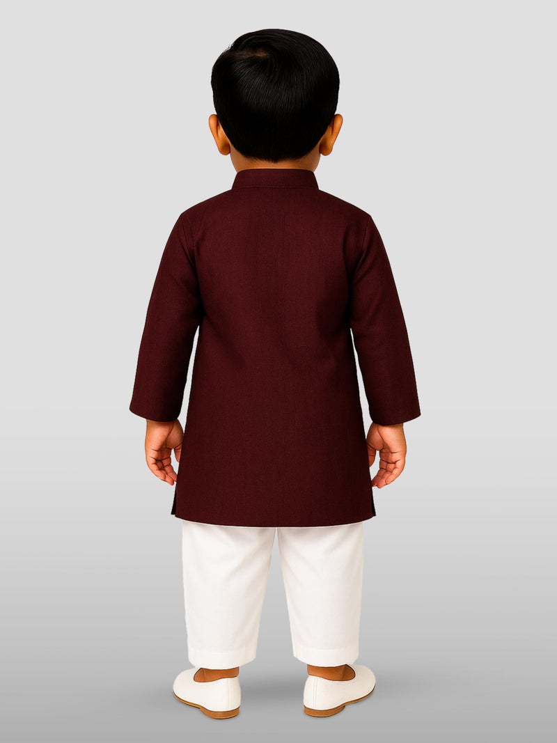 JBN Creation Boys Pure Cotton Garnet Maroon and White Kurta Pyjama Set - Ethnic Elegance for Festivals | Comfortable Traditional Pure south handloom cotton kurta pyjama for Kids_JBNBK070MAnPWH_30L - Image 3