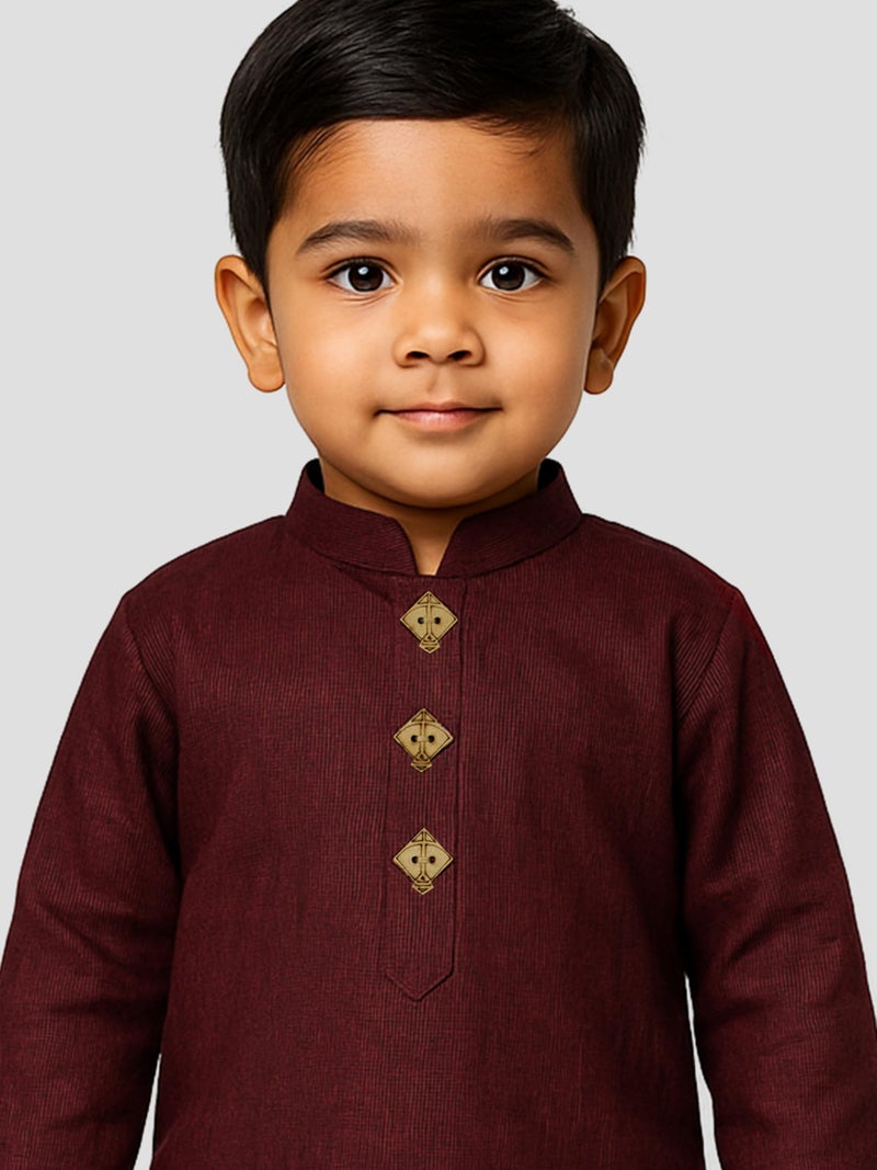 JBN Creation Boys Pure Cotton Garnet Maroon and White Kurta Pyjama Set - Ethnic Elegance for Festivals | Comfortable Traditional Pure south handloom cotton kurta pyjama for Kids_JBNBK070MAnPWH_30L - Image 2