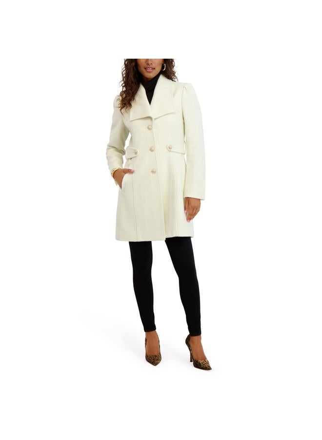 Kensie Women's Outerwear Button Up Twill Wool Coat, Ivory, M - Image 1