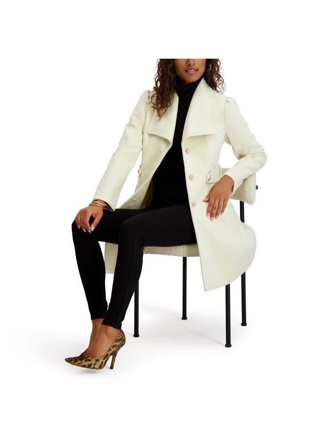 Kensie Women's Outerwear Button Up Twill Wool Coat, Ivory, M - Image 2