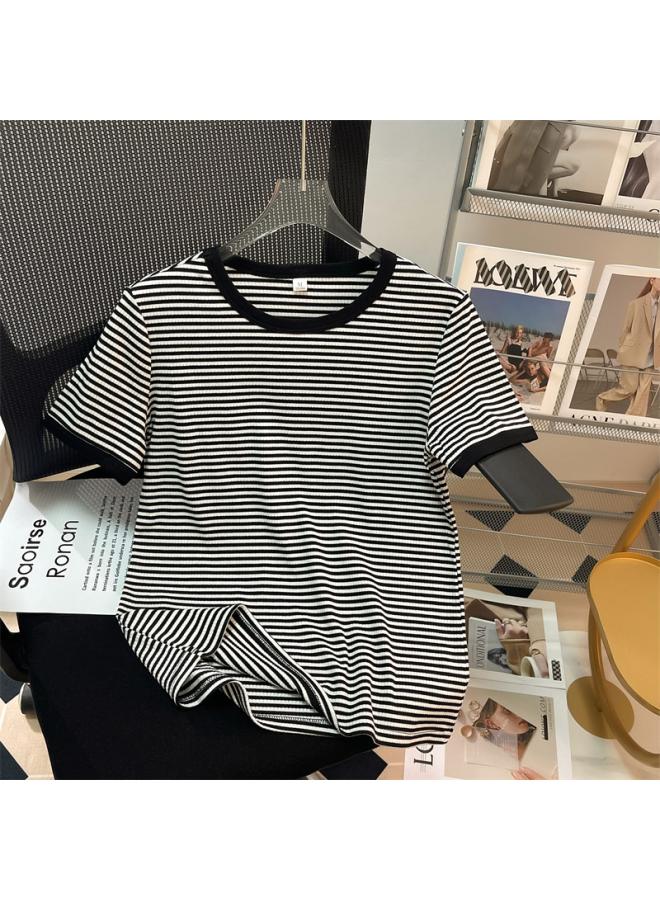 VUELO Striped Short Sleeve T-shirt Women's Summer New Of Loose Women's Crew Neck Half Sleeve Casual T-shirt Top Women's