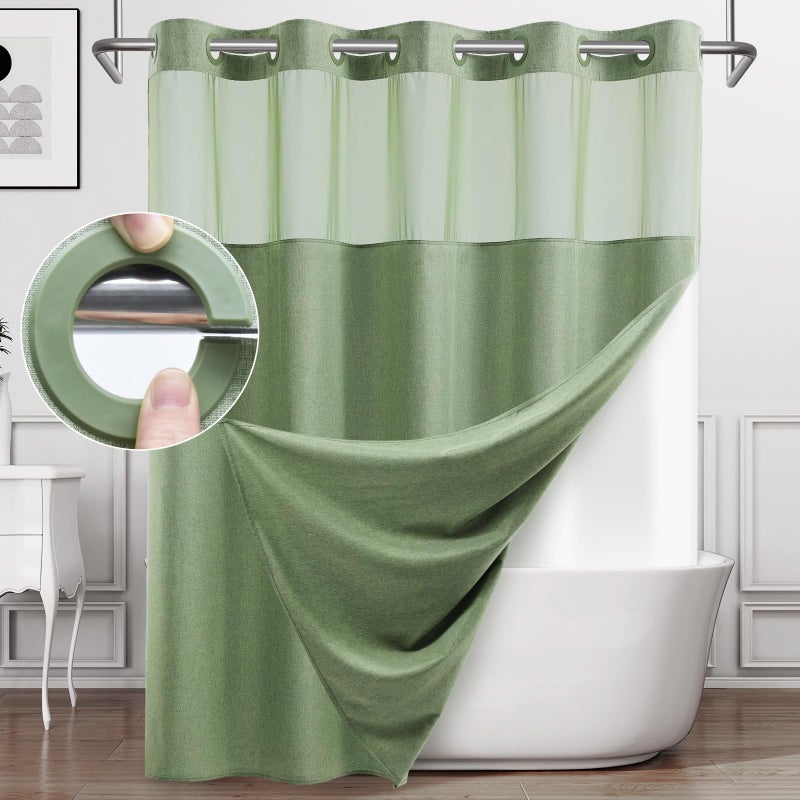WONICY No Hook Shower Curtain with Snap in Liner  Polyester Textured Shower Curtain with Liner Set  Waterproof Washable Hotel Style Shower Curtains for Bathroom  71Wx77H  Sage Green - Image 1