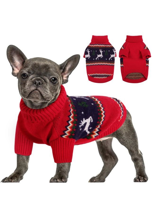 Queenmore Christmas Dog Sweater Small Size French Bulldog Warm Pullover for Dogs Chihuahua Coat Dachshund Clothing for Dog Cat Winter Christmas S - Image 1