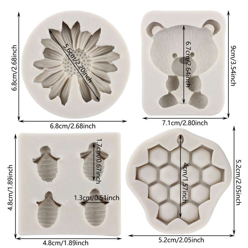 MYPRACS Bumble Bee Silicone Mold Honeycomb Fondant Molds Bear Fondant Mold Chrysanthemum Flower Chocolate Mold For Sugar Cake Decoration Cupcake Topper Candy Polymer Clay Gum Paste Set Of 4 - Image 2